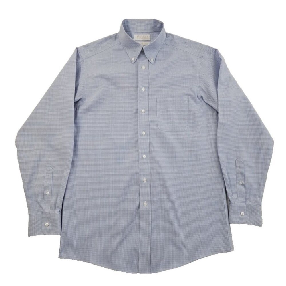 Roundtree & Yorke‎ Shirt Men's 15 1/2 - 35 Blue Check Cotton Pinpoint Non-Iron